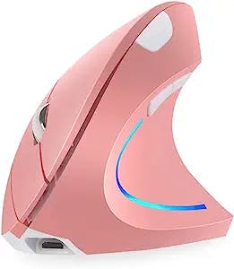 Vertical Mouse, Right Handed 2.4GHz Wireless Ergonomic Rechargeable Vertical Mouse with 4 Adjustable DPI 800/1200/1600/2400, 6 Buttons,Compatible with PC, Desktop,Mac (Pink)…