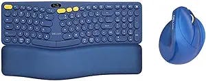 DELUX Wireless Ergonomic Keyboard and Vertical Mouse Combo (GM903+M618mini-Blue)