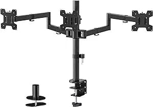 WALI Triple LCD Monitor Desk Mount Fully Adjustable Horizontal Stand Fits 3 Screens up to 27 inch, 22 lbs. Weight Capacity per Arm (M003S), Black