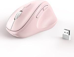 Ergonomic Wireless Mouse with USB Receiver for PC Computer, Laptop and Desktop, Ergo Mouse with Silent Clicks, About 16-Month Battery Life, Up to 1600 DPI & 1 AA Battery Powered, Pink