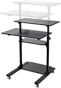 Monoprice Height Adjustable PC Cart Gas Spring Sit Stand Riser Desk Converter - Black, 28 Inch Table Top Workstation | Easy to Use, Compatible with Most Desks