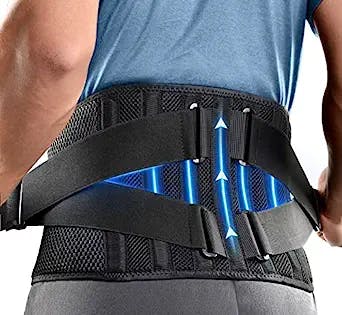 FREETOO Air Mesh Back Brace for Men Women Lower Back Pain Relief with 7 Stays, Adjustable Back Support Belt for Work, Anti-skid Lumbar Support for Sciatica Scoliosis (M(waist:36''-44''), Black)