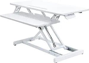 Standing Desk Converter 34.6" Adjustable Stand-Up Computer Riser – Adjustable Height (4in to 19in) Incl. Cable Ties – Laptop Cellphone Stand Placeholder – Ergonomic Designed workstation – White Frame