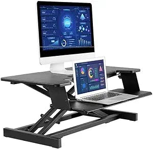 SMSOM Ergonomic Standing Desk Converter, Stand up Desk Riser, Sit Stand Desk Adjustable Height Lift Desks Computer Workstation for Home Office (Black)