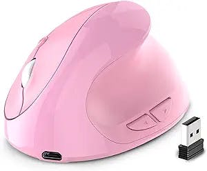 Ergonomic Mouse,Rechargeable Small Vertical Mouse with 6 Buttons Adjustable 800/1200/1600 DPI Pink Wireless Mouse for Laptop Desktop PC Mac…