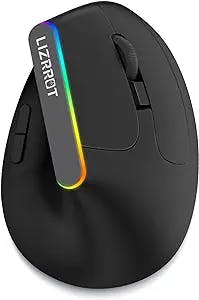 LIZRROT Wireless Ergonomic Mouse, RGB Vertical Mouse,800-1600 DPI, 6 Buttons Rechargeable 2.4G USB Mouse for Laptop, Desktop, PC, MacBook - Black