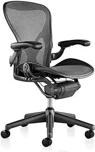 Herman Miller Aeron Chair Highly Adjustable with PostureFit Lumbar Support with Hard Floor Casters - Large Size (C) Graphite Dark Frame, Classic Dark Carbon Pellicle Mesh Home Office Desk Task Chair