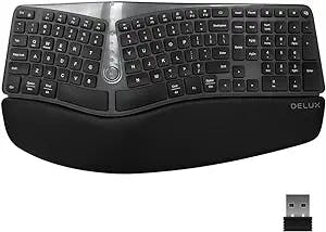 DeLUX Wireless Ergonomic Keyboard with Cushioned Palm Rest Against Carpal Tunnel, [Standard Ergo] Keyboard Series, Ergo Split, Multi-Device Connection, Compatible with Windows, Mac OS (GM901D-Black)