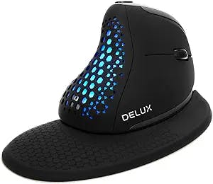 DeLUX Seeker Wireless Ergonomic Vertical Mouse with OLED Screen, BT and USB Receiver, Connect with Up to 4 Devices, Thumb Wheel, 4000DPI, Programmable Rechargeable Silent Mouse(M618XSD-Black)