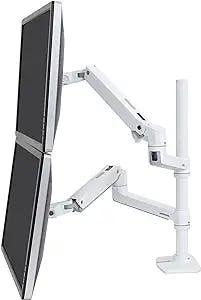 Ergotron – LX Vertical Stacking Dual Monitor Arm, VESA Desk Mount – for 2 Monitors Up to 40 Inches, 7 to 22 lbs Each – Tall Pole, White