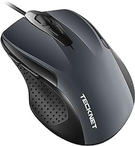 TECKNET USB Wired Mouse, 6-Button Corded Mouse with 2 Adjustable DPI, Optical Computer Mouse with Ergonomic Design and 5FT Cord for Laptop, Chromebook, PC, Desktop, Mac, Notebook-Dark Grey