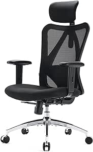 SIHOO M18 Ergonomic Office Chair for Big and Tall People Adjustable Headrest with 2D Armrest Lumbar Support and PU Wheels Swivel Tilt Function Black