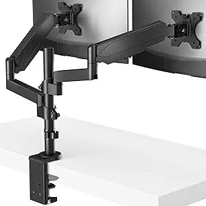 WALI Premium Dual LCD Monitor Desk Mount Fully Adjustable Gas Spring Stand for Display up to 32 inch, GSDM002, (Black)