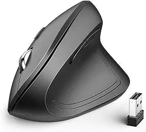 iClever Ergonomic Mouse, WM101 Wireless Vertical Mouse 6 Buttons with Adjustable DPI 1000/1600/2000/2400 Comfortable 2.4G Optical Ergo Mouse for Laptop, Computer, Desktop, Windows, Mac OS, Gray Black