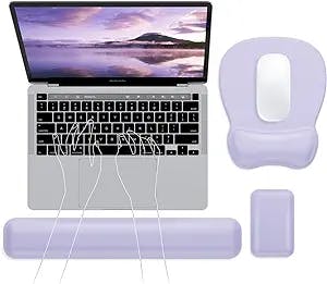 Leolee Mouse Pad Wrist Support and Keyboard Wrist Rest, Purple Elbow Rest Pads for Desk with Non-Slip PU Base, Memory Foam, Pain Relief Ergonomic Mouse Pad Set for Computer, Laptop, Gaming and Office