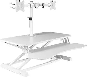 VIVO Height Adjustable 32 inch Standing Desk Converter with Dual 13 to 30 inch Monitor Stand, Sit Stand Monitor Mount and Desk Riser, White, DESK-V000K-M2W
