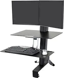 Ergotron – WorkFit-S Dual Monitor Standing Desk Converter, Sit Stand Workstation for Tabletops – with Worksurface, Black