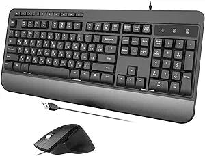 Wired Keyboard and Mouse Combo,Full-Sized Ergonomic Keyboard Mouse, 3 DPI Adjustable USB Keyboard and Mouse with Palm Rest,Quiet Click for Computer/Laptop/Windows/Mac