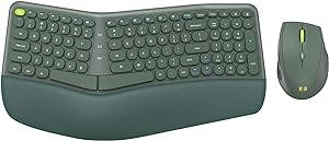 Ergonomic Wireless Keyboard and Mouse, 2.4Ghz USB Receiver- Ergo Keyboard with Split Keyboard Layout and Wrist Rest, 3-Level Optical Mouse, Combos for Windows Mac,（Vintage Green）