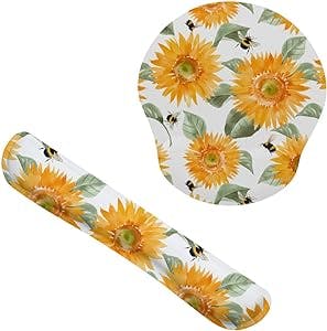 Sunflower bee Keyboard Wrist Rest Ergonomic Mouse Pad Wrist Support Memory Foam Non-Slip Rubber Base Easy Typing & Pain Relief for Home Office Computers