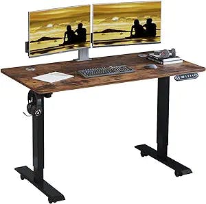 Jceet Adjustable Height Electric Standing Desk, 48 x 24 Inch Sit Stand Computer Desk with Lockable Casters, Stand Up Desk Table for Home Office, Black Frame+ Rustic Brown Top