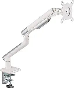 POUT Eyes 12 Single Aluminum Monitor Arm - Fully Adjustable Full Motion Tilt Swivel Rotate Spring Desk Mount Stand - Clamp & Grommet Base - Supports 4-20lbs 75x75mm 17-32 Inch Display (White/Silver)
