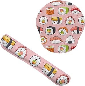 Japanese Style Cute Pink Sushi Rolls Keyboard Wrist Rest Ergonomic Mouse Pad Wrist Support Memory Foam Non-Slip Rubber Base Easy Typing & Pain Relief for Home Office Computers