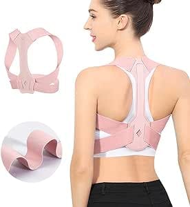 WNIEYO Updated Posture Corrector for Men and Women,Adjustable Upper Back Brace for Clavicle Support and Providing Pain Relief from Neck Shoulder Upright Straightener Comfortable (Pink) (M 31-36 Inch)