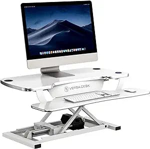 VERSADESK Electric Standing Desk Converter, PowerPro Height-Adjustable Sit Stand Desktop Riser with Keyboard Tray, USB Charging Port, 36" X 24", White
