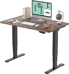 FLEXISPOT Stand Up Desk 3 Stages Dual Motor Electric Standing Desk 48x30 Inch Whole-Piece Board Height Adjustable Desk Electric Sit Stand Desk(Black Frame + Special Walnut Desktop, 2 Packages)