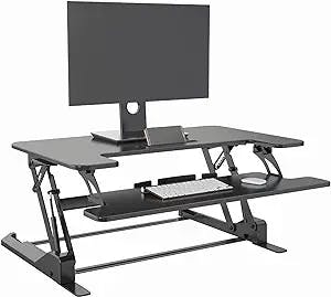 GUMRIX Desk Converter with Dual Monitor Mount Included, Height Adjustable Stand Up Desk, Sit Stand Workstation with Gas Spring Lift, Black