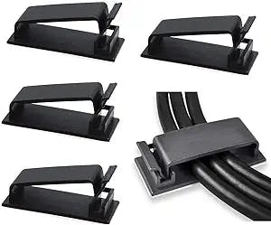 SOULWIT 50Pcs Self Adhesive Cable Management Clips, Cable Organizers Wire Clips Cord Holder for TV PC Ethernet Cable Under Desk Home Office (Black)