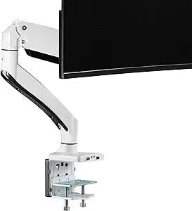 AVLT Single 13"-43" Monitor Arm Desk Mount fits One Flat/Curved/Ultrawide Monitor Full Motion Height Swivel Tilt Rotation Adjustable Monitor Arm - White/VESA/C-Clamp/Grommet/Cable Management