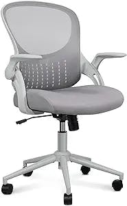 SMUG Home Office Ergonomic Desk Mesh Computer Modern Height Adjustable Swivel Chair with Lumbar Support/Flip-up Arms, Grey, 23.8D x 23.2W x 39.8H