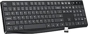 Lovaky MK98 Wireless Keyboard, 2.4G Ergonomic Wireless Computer Keyboard, Enlarged Indicator Light, Full Size PC Keyboard with Numeric Keypad for Laptop, Desktop, Surface, Chromebook, Notebook, Black
