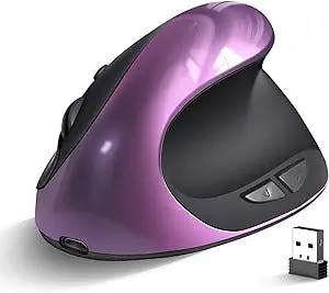 Woddlffy Ergonomic Mouse Wireless,Rechargeable Vertical Mouse Right Handed Small Mouse with 6 Buttons 3 Adjustable 800/1200/1600 DPI for Laptop,Desktop,PC, MacBook（Purple