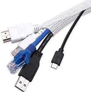 White Cable Sleeve Cover 10ft - 4/5inch, AGPTEK Cord Management System for Desk PC TV Computer Projector Wires Protection and Organization, Home, Theater and Office,White