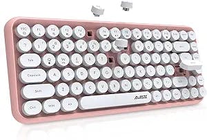NACODEX 84-Key Pink Wireless Bluetooth Keyboard with Cute Retro Round Keycaps, Comfortable Ergonomic Typewriter Keyboard Compatible with Android Windows iOS for Home and Office Keyboard