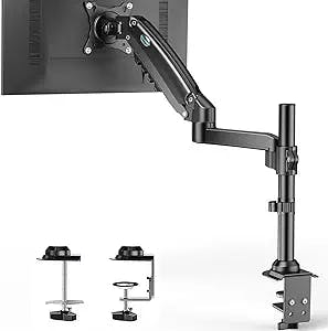 HUANUO Single Monitor Mount - Gas Spring Monitor Arm Fits 13-32'' Monitor, Full Motion Swivel, Single Monitor Stand, Ultra Height Adjustable for Stand Work, Monitor Desk Stand with VESA, Max 19.8lbs