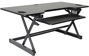 Rocelco 46" Large Height Adjustable Standing Desk Converter - Quick Sit Stand Up Triple Monitor Riser - Tall Gas Spring Assist Computer Workstation - Retractable Keyboard Tray - Black (R DADRB-46)