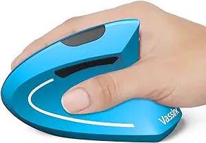 Vassink Ergonomic Mouse, Rechargeable Wireless Mouse, 2.4GHz Rechargeable Vertical Optical Mouse with USB Receiver, 6 Buttons, 800/1200/1600 DPI, for Laptop, PC, Computer (Blue)