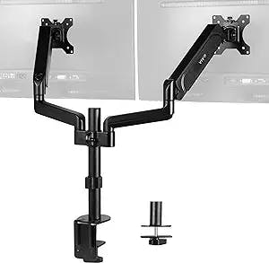 VIVO Dual Monitor Arm Mount for 17 to 32 inch Screens - Pneumatic Height Adjustment, Full Articulating Tilt, Swivel, Heavy Duty VESA Stand with Desk C-clamp and Grommet Option STAND-V002K
