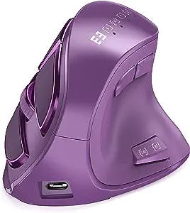 seenda Ergonomic Mouse, Wireless Vertical Mouse - Rechargeable Optical Mice for Multi-Purpose (Bluetooth 5.0 + Bluetooth 3.0 + USB Connection) Compatible Apple Mac and Windows Computers - Purple