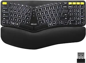 DeLUX Ergonomic Keyboard, Upgraded Wireless Ergo Split Keyboard with Backlit, 2.4G and Bluetooth, Scissor Switch and Palm Rest for Natural Typing, Compatible with Windows and Mac OS (GM902Pro-Black)