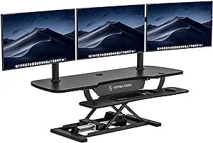 VERSADESK Electric Standing Desk Converter, PowerPro Height-Adjustable Sit Stand Desktop Riser, Keyboard Tray, USB Charging Port, 48" X 24", Black