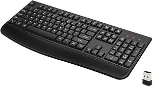 Loigys Wireless Keyboard, 2.4G Full-Sized Ergonomic Wireless Computer Keyboard with Wrist Rest for Windows, Mac OS Laptop/PC/Desktop/Notebook (Black)