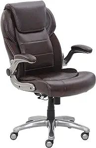 AmazonCommercial Ergonomic High-Back Bonded Leather Executive Chair with Flip-Up Arms and Lumbar Support, Brown
