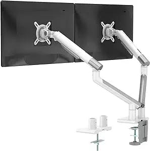 WALI Dual Monitor Stand White Arms VESA Mounts, for 2 Monitors, Mechanical Spring Tension Indicator Fully Adjustable Bracket, Up to 32 inch, 22lbs Weight Capacity (MATI002-W), White