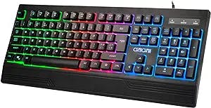 CHONCHOW Ergonomic LED Rainbow Keyboard for Game and Work, USB Wired Light Up Backlit Gaming Keyboard with Wrist Rest, 104 Key Quiet RGB Keyboard for PC Xbox PS4 PS5 Laptop