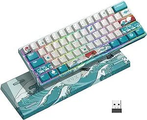 HITIME XVX M61 60% Mechanical Keyboard Wireless, Ultra-Compact 2.4G Rechargeable Gaming Keyboard, RGB Backlit Ergonomic Keyboard for Windows Mac PC Gamers(Coral Sea Theme, Gateron Red Switch)